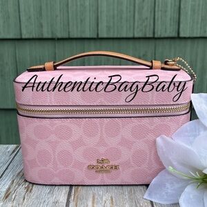 Coach Powder Pink Cosmetic Case In Signature Canvas Powder Pink Bag